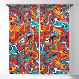 Colorful fluid art sunny orange and sea blue, abstract warm swirly texture Blackout Curtain