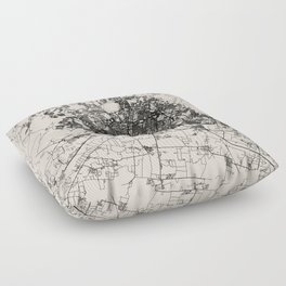 Léon, France. City Map. Black and White. Minimal Floor Pillow