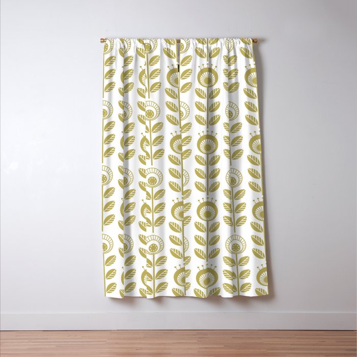 Scandi Garden 01 2 Mustard Yellow On White Blackout Curtain By