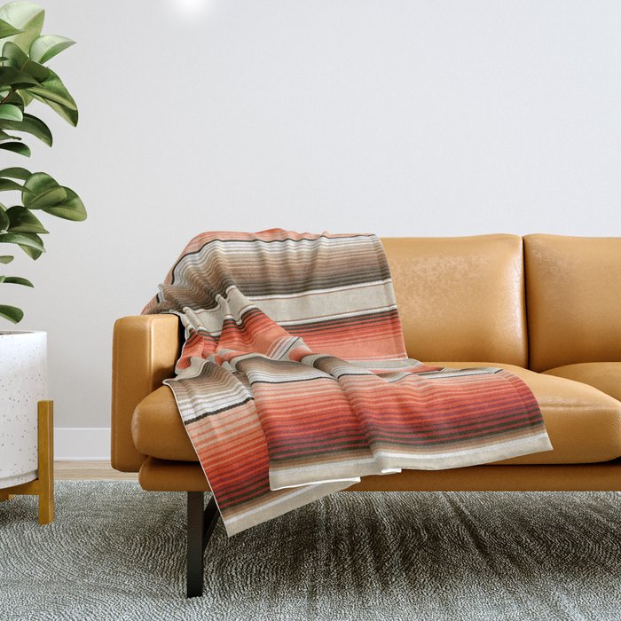 Navajo White, Burnt Orange and Brown Southwest Serape Blanket Stripes Throw Blanket