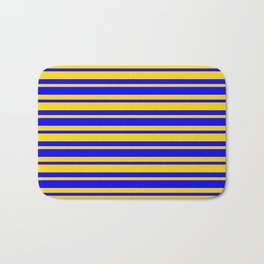 [ Thumbnail: Blue and Yellow Lined Pattern Bath Mat ]