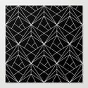 White Geometric Pattern on Black Background Leinwanddruck