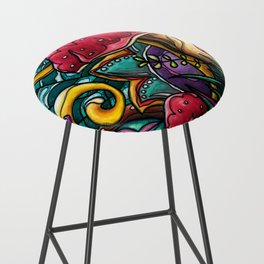 Bright abstract Amanita painting, psychedelic mushroom Bar Stool