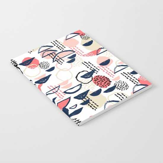 Cheli - modern abstract art print brushstroke painting trendy hipster peach pink pastel navy abstrac Notebook