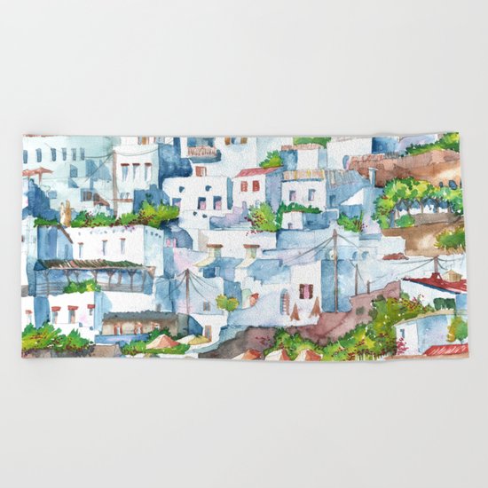 Panorama of Lindos Beach Towel