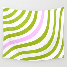 Green and Pastel Pink Stripes Wall Tapestry