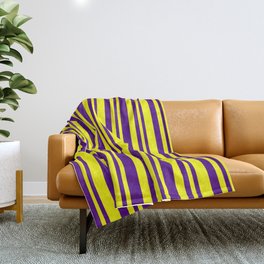 [ Thumbnail: Indigo and Yellow Colored Lines/Stripes Pattern Throw Blanket ]