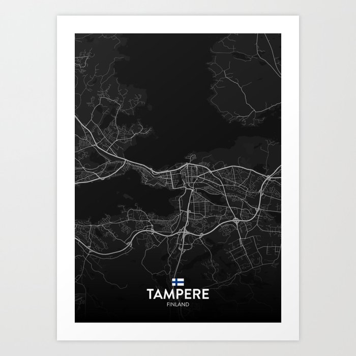 Tampere, Finland - Dark City Map Art Print