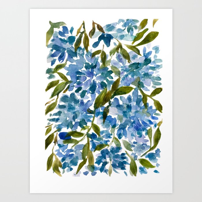 Blue Hortencia watercolor design Art Print
