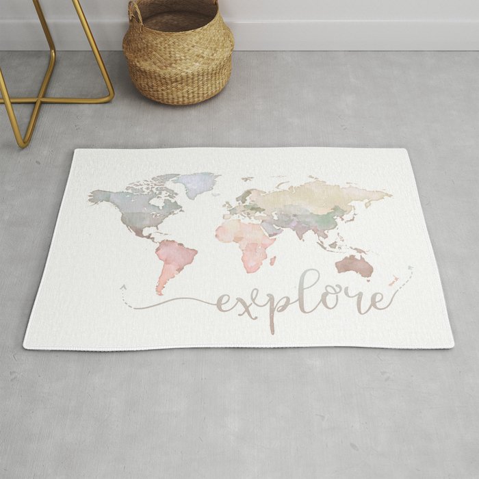 Pastel World Map Art Rug