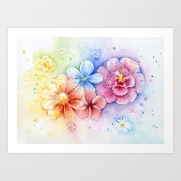 Flowers Rainbow Watercolor Art Print