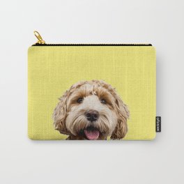 Happy Goldendoodle on Yellow Background Carry-All Pouch