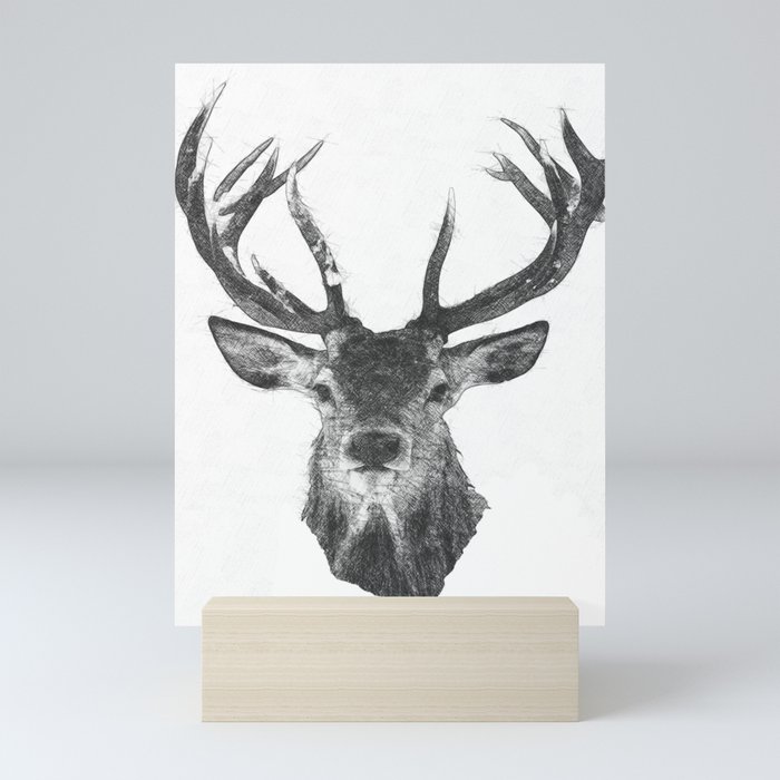 Elk Antler Black and White Sketch Mini Art Print