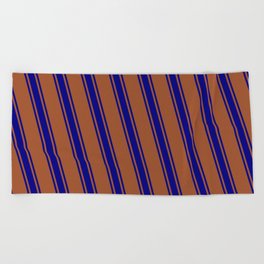 [ Thumbnail: Sienna and Blue Colored Lines/Stripes Pattern Beach Towel ]