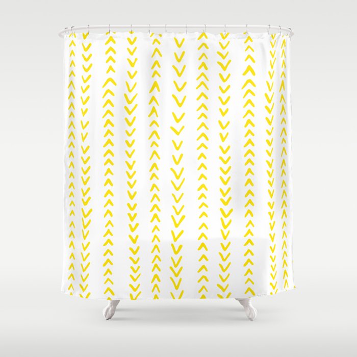 Minimal Drawing of Yellow Arrow Lines Shower Curtain