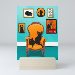 Black Cat in the Turquoise Room Mini Art Print