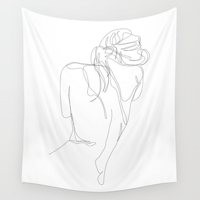concealment - one line nude art Wall Tapestry