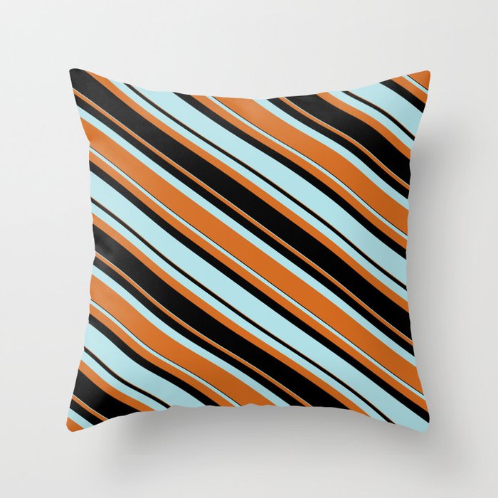 Powder Blue, Chocolate & Black Colored Lined Pattern Throw Pillow
