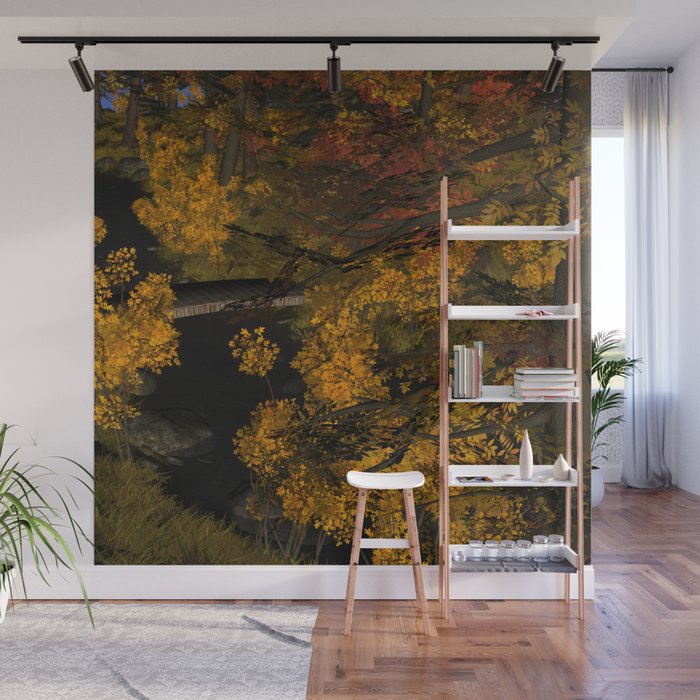 Autumn Leaves and Stream Wall Mural