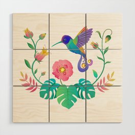 Hummingbird and tropical flowers  Wood Wall Art