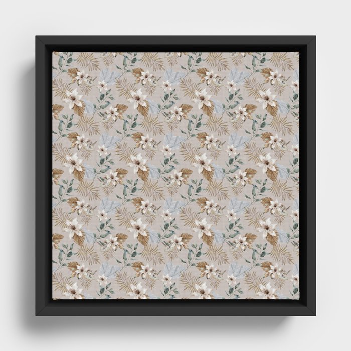 Tropical Floral Leaves Pattern Framed Canvas