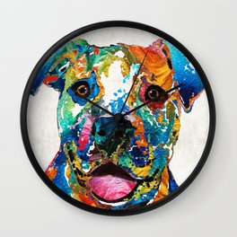 Colorful Dog Pit Bull Art - Happy - By Sharon Cummings Wall Clock | Doglover, Pop Art, Americanbulldog, Abstract, Rainbow, Painting, Colorfuldogs, Animal, Customdogportraits, Pittbull 