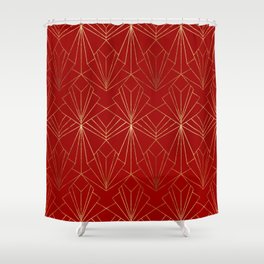 Crimson Red Art Deco Shower Curtain