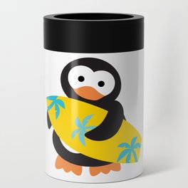 Surfing penguin, yellow board Can Cooler