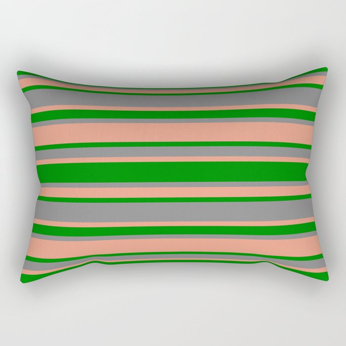 Grey, Dark Salmon & Green Colored Lines Pattern Rectangular Pillow