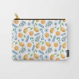 Lemons and Olives Mediterranean Pattern (Orange and Blue tone) Carry-All Pouch