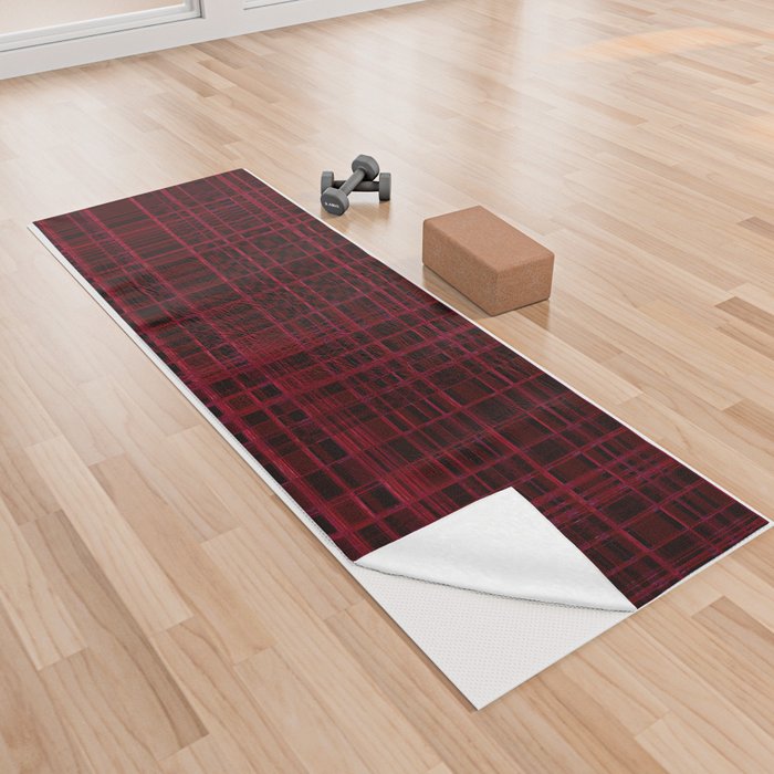 Crimson Red Grid Lines Yoga Towel