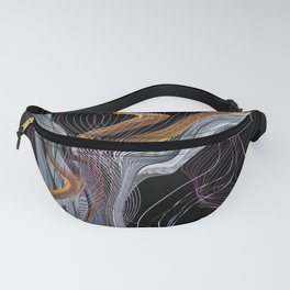 Abstract White Gold Pink Waves On A Black Background Fanny Pack