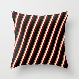 [ Thumbnail: Eyecatching Tan, Chocolate, Mint Cream, Maroon & Black Colored Pattern of Stripes Throw Pillow ]