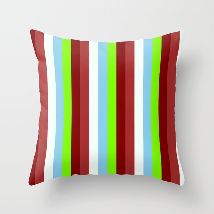 Colorful Brown, Mint Cream, Sky Blue, Green, and Maroon Colored Stripes/Lines Pattern Throw Pillow