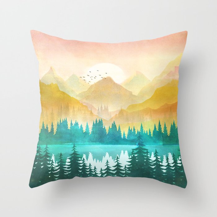 Summer Mountain Sunrise Throw Pillow