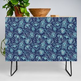 Indian Block Print Florals (Blue)  Credenza