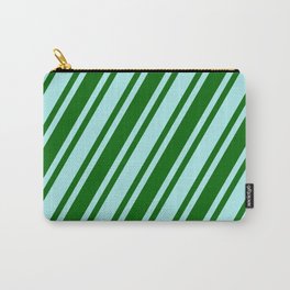 [ Thumbnail: Dark Green & Turquoise Colored Lined Pattern Carry-All Pouch ]