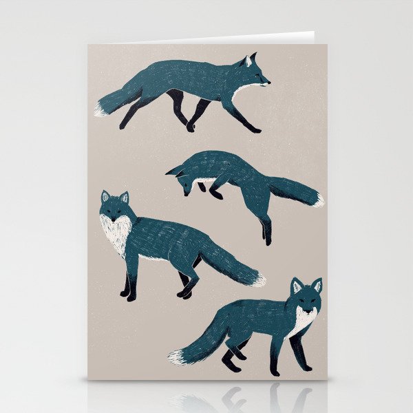 Midnight Foxes in Blue Jumping Fox Stationery Cards