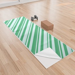 [ Thumbnail: Sea Green and Light Cyan Colored Pattern of Stripes Yoga Towel ]