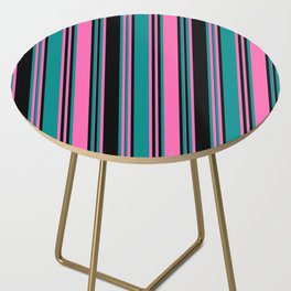 Dark Cyan, Hot Pink & Black Colored Lines/Stripes Pattern Side Table