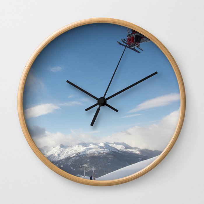 Skiers on chairlift 2 Wall Clock
