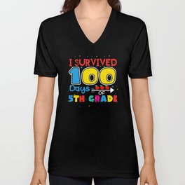 Days Of School 100th Day 100 Survived 5th Grade V Neck T Shirt
