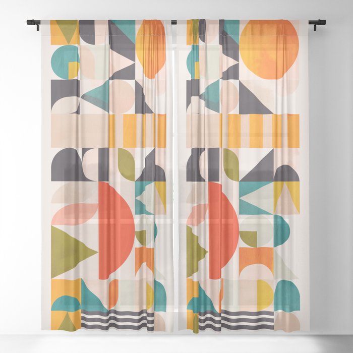mid century geometry abstract shapes bauhaus 3 Sheer Curtain