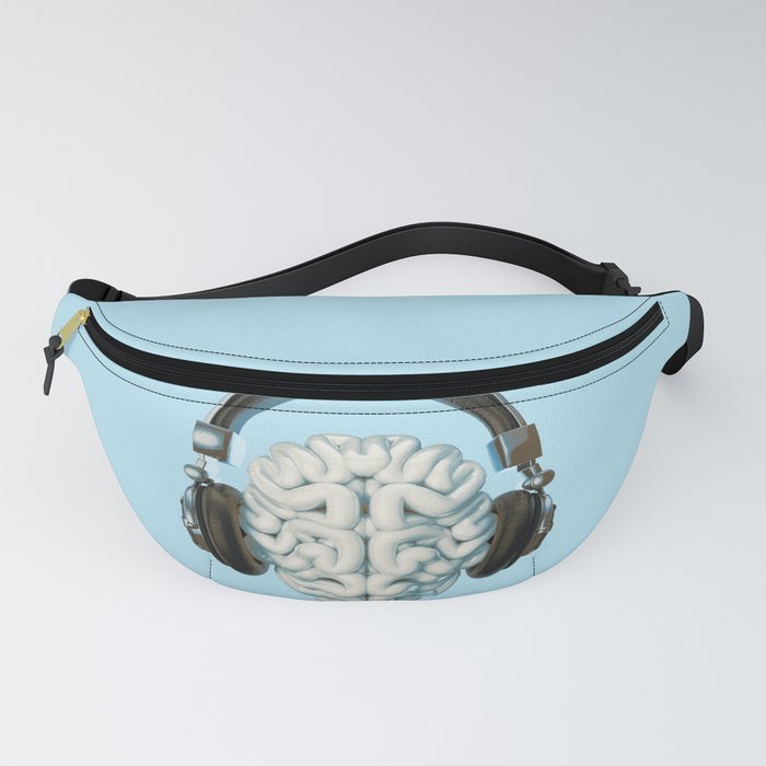 Mind Music Connection /3D render of human brain wearing headphones Fanny Pack