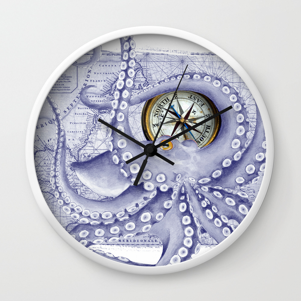 Purple Blue Octopus Compass Nautical Wall Clock By Seven Sirens Studios Society6 - Nautical Wall Clock Canada