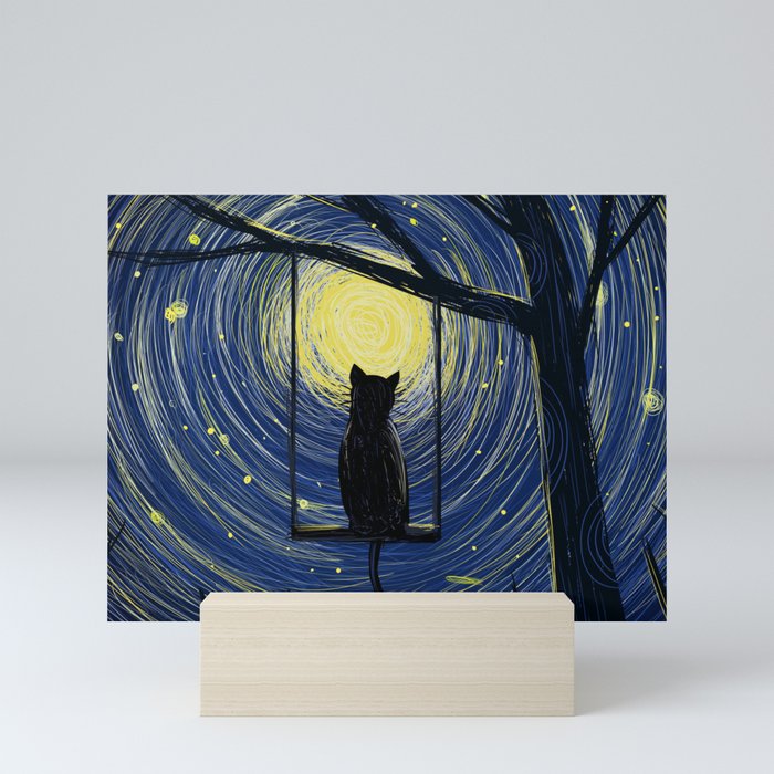 starry cat night Mini Art Print