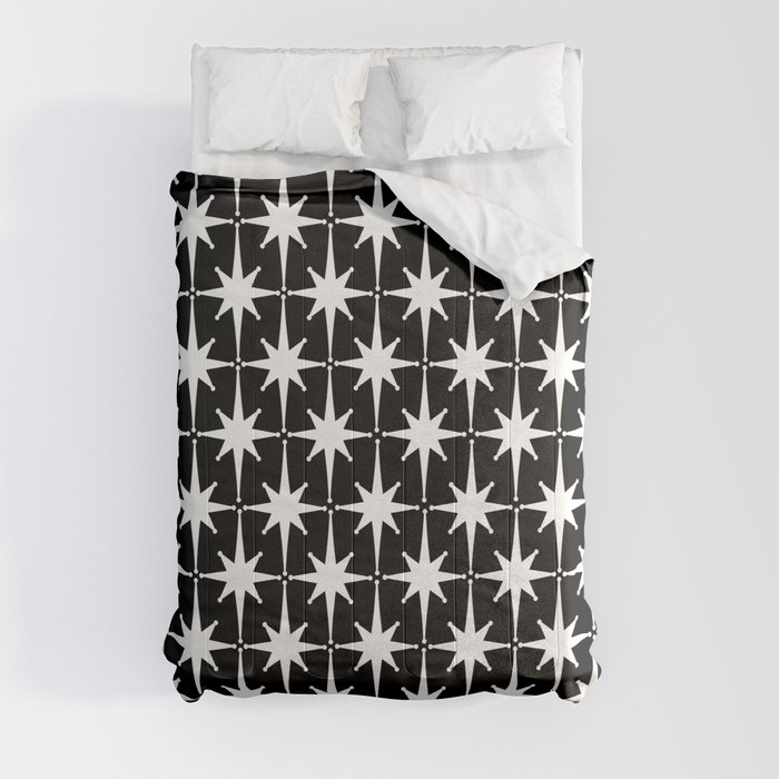 Atomic Age Retro Midcentury 1950s Starburst Pattern in White and Black Comforter