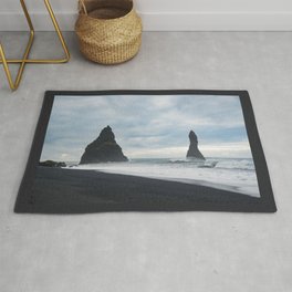 Towers of Stone - Black Sand Beach, West of Vik, Iceland Area & Throw Rug