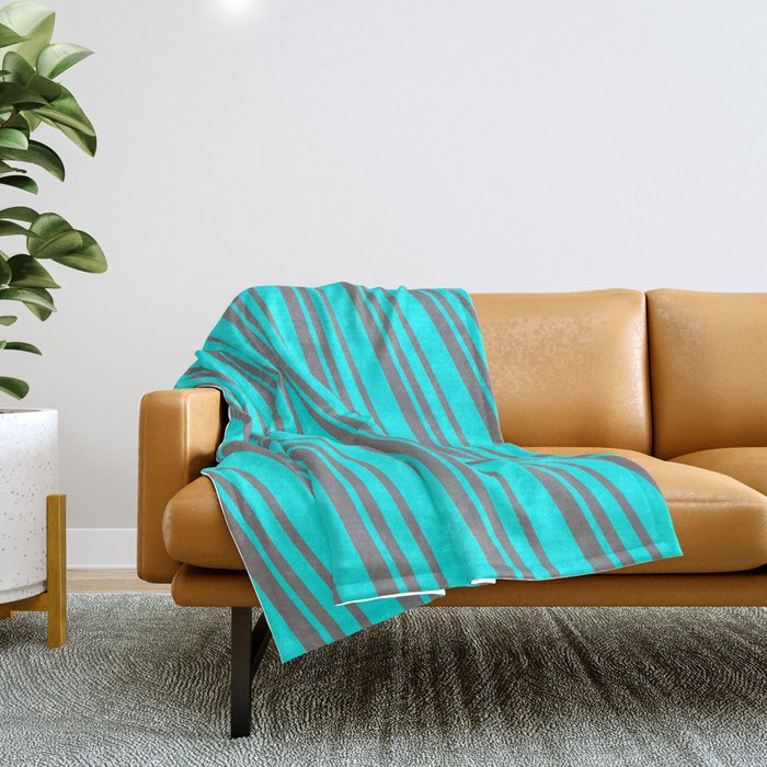 Grey and Aqua Colored Lined/Striped Pattern Throw Blanket