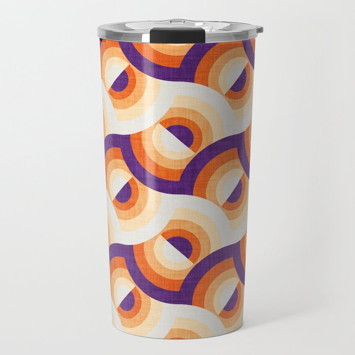 Here comes the sun // violet and orange gradient 70s inspirational groovy geometric suns Travel Mug